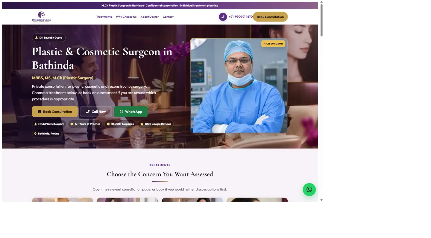 Desktop preview of the Google Ads consultation landing page for Dr. Saurabh Gupta