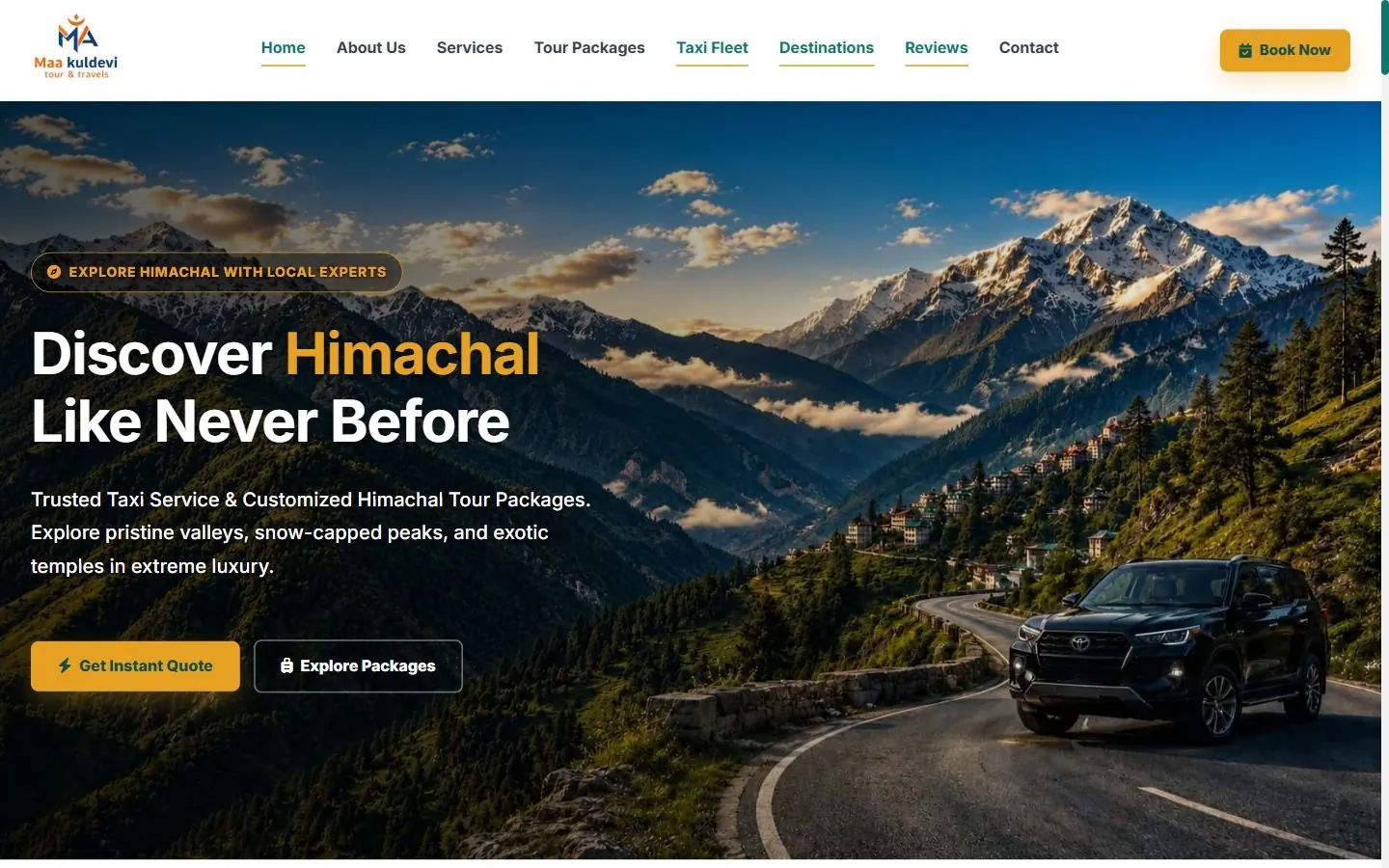 Desktop website preview of the Maa Kuldevi Travels business site