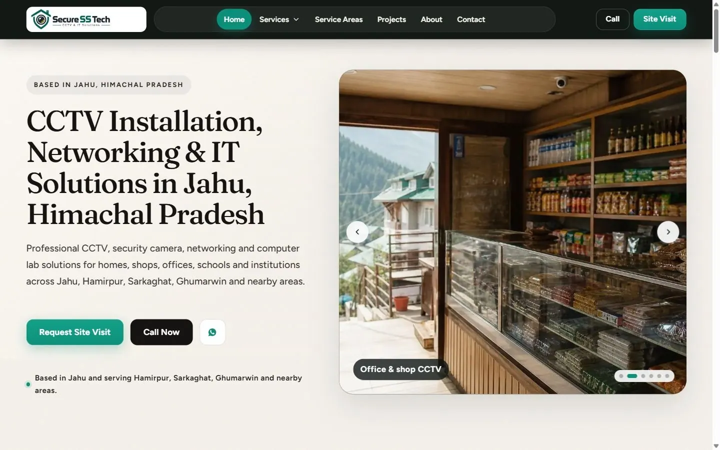 Desktop website preview of the Secure SS Tech business site